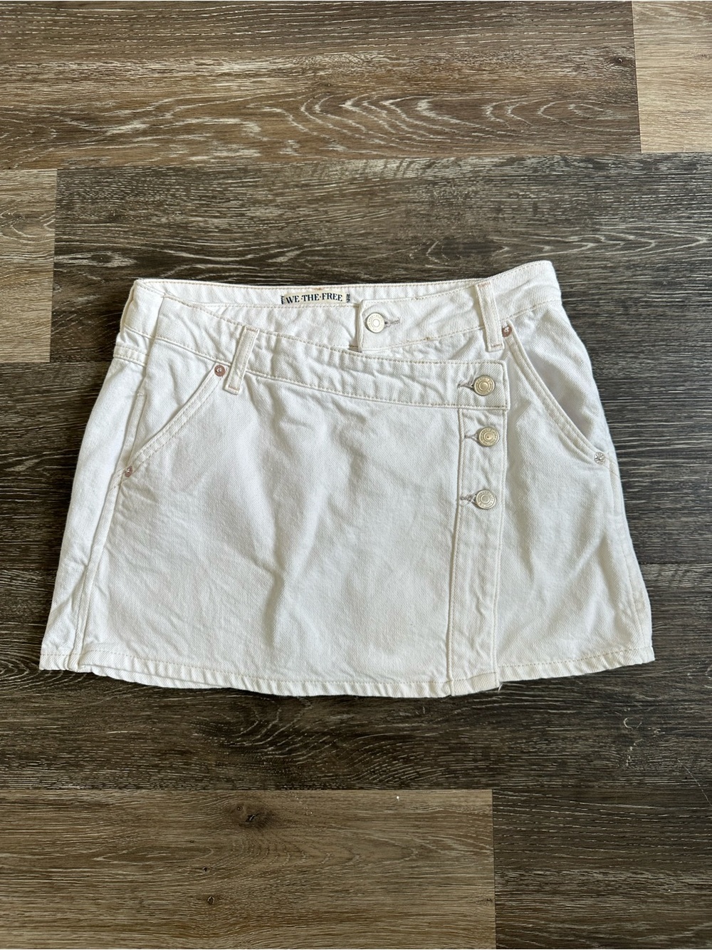 We The Free Free People Wynne Denim Skirt White Asymmetrical Button Size 26